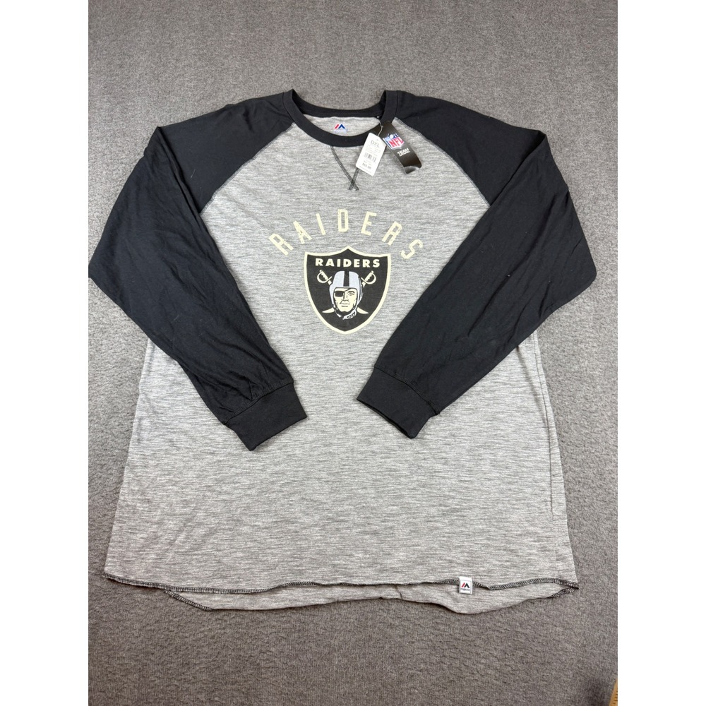 Majestic Raiders Raglan Shirt Men's 2XLT Grey Black Long Sleeve NFL Tee NEW